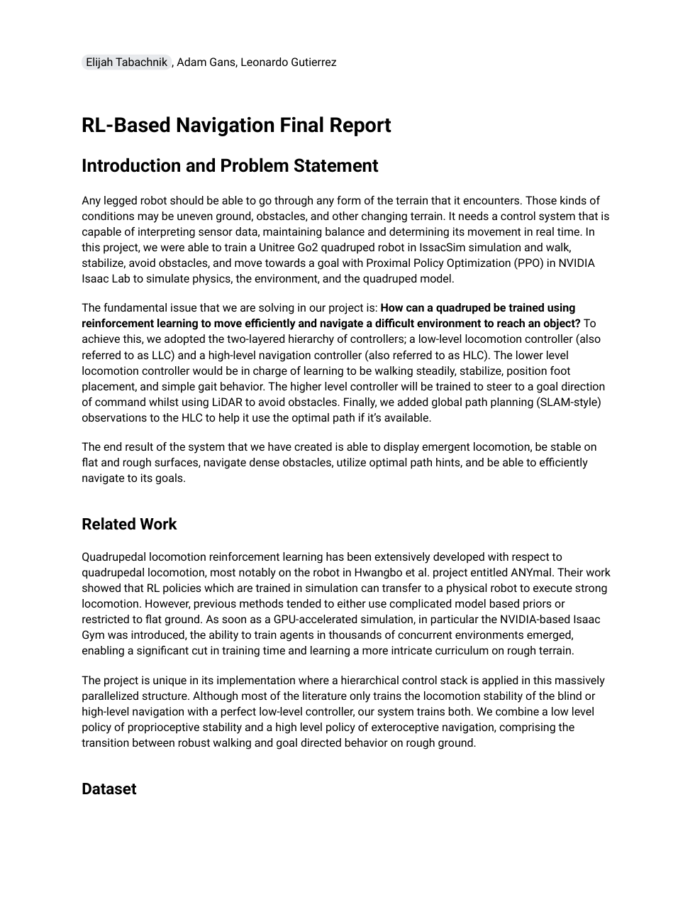 First page of the Quad-Pedyr final report